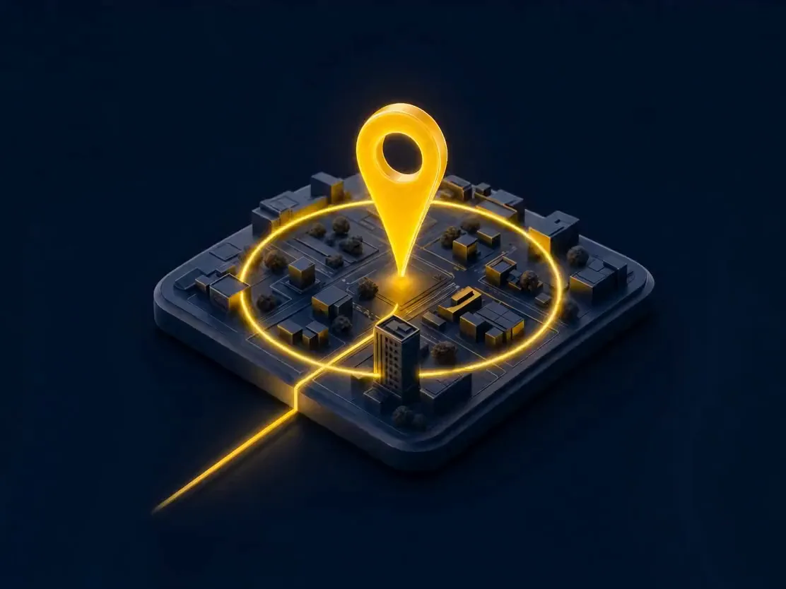 Glowing GPS pin with geofence ring