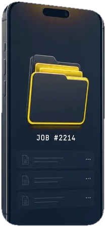 CrewFinding app on a phone showing the job 2214 file